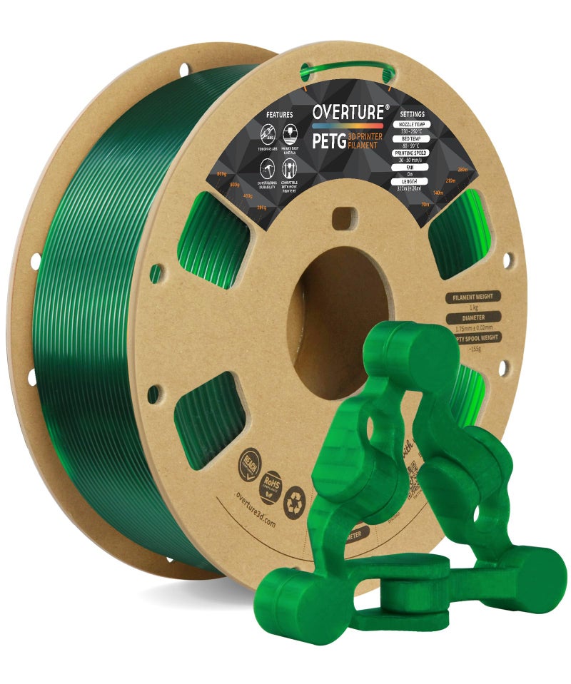OVERTURE Clear PETG Filament 1.75mm, PETG Transparent Green,1kg Filament(2.2lbs), Dimensional Accuracy 99% Probability +/-0.03mm, Fit Most FDM Printers - Image 1